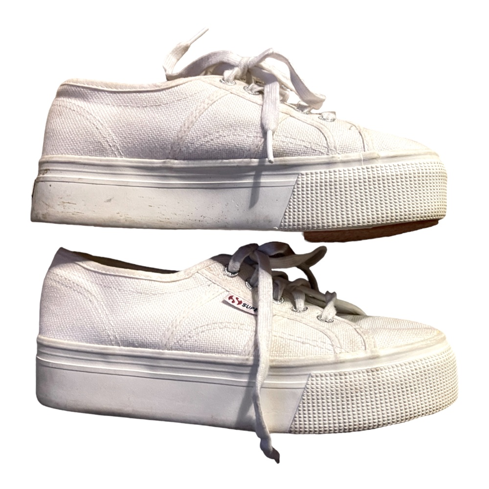 Superga Platform Sneakers White‎ Canvas Women’s 7.5 - Picture 6 of 13